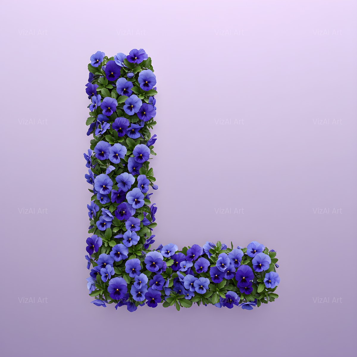 Blue Pansy alphabet — printable letter L