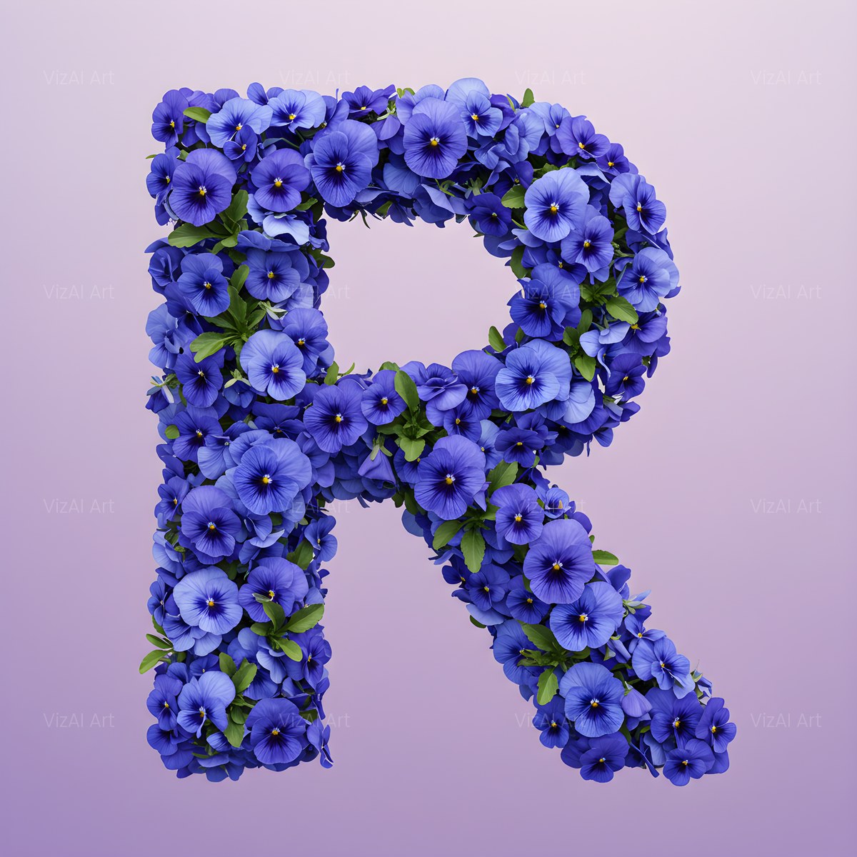Blue Pansy alphabet — printable letter R
