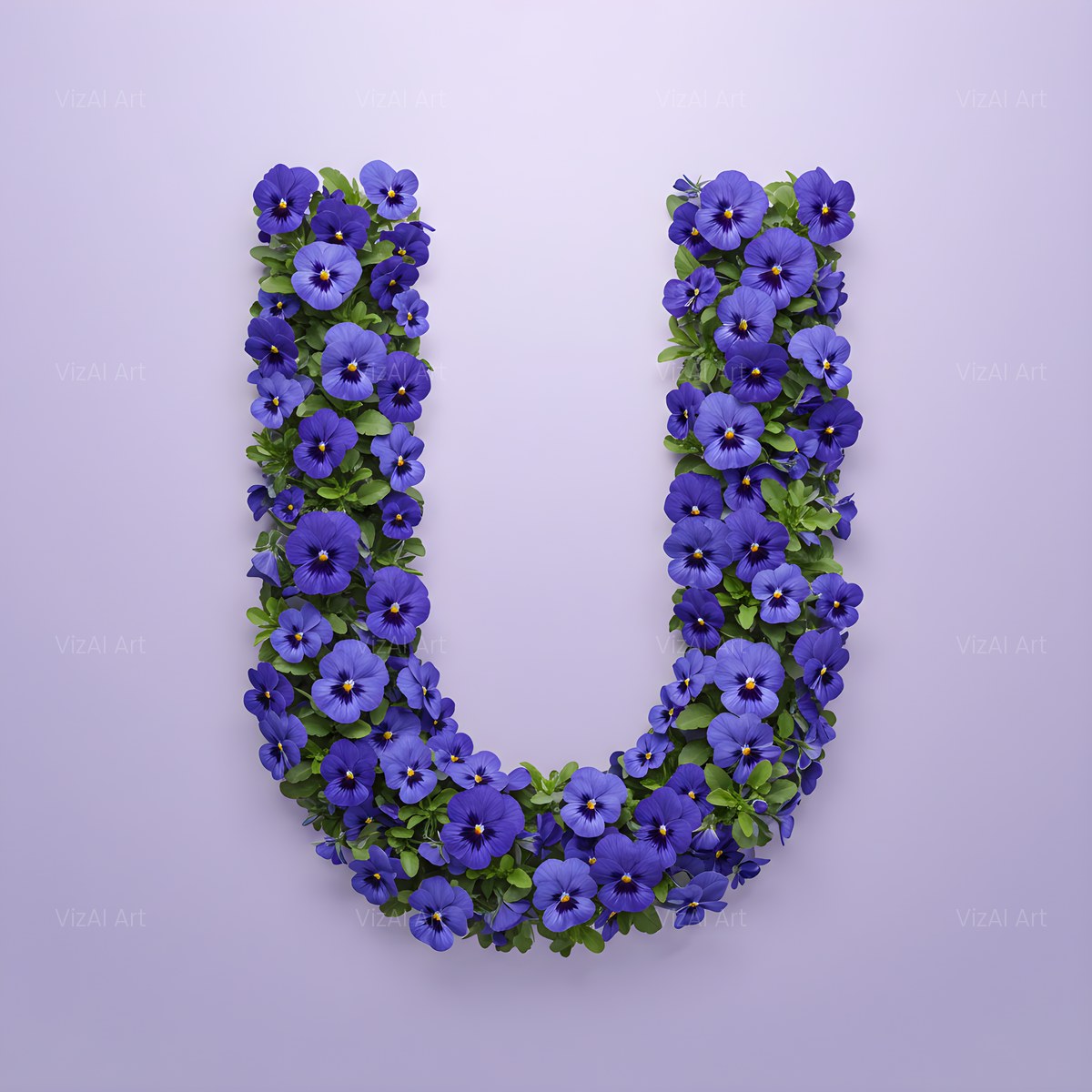 Blue Pansy alphabet — printable letter U