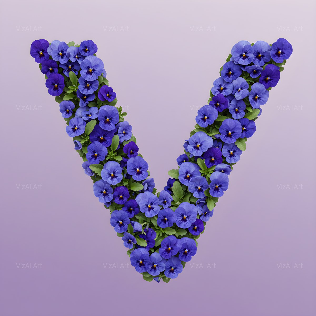 Blue Pansy alphabet — printable letter V