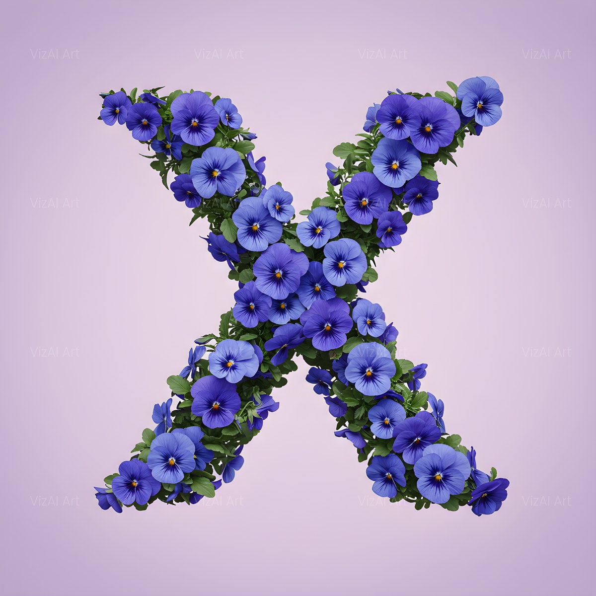 Blue Pansy alphabet — printable letter X
