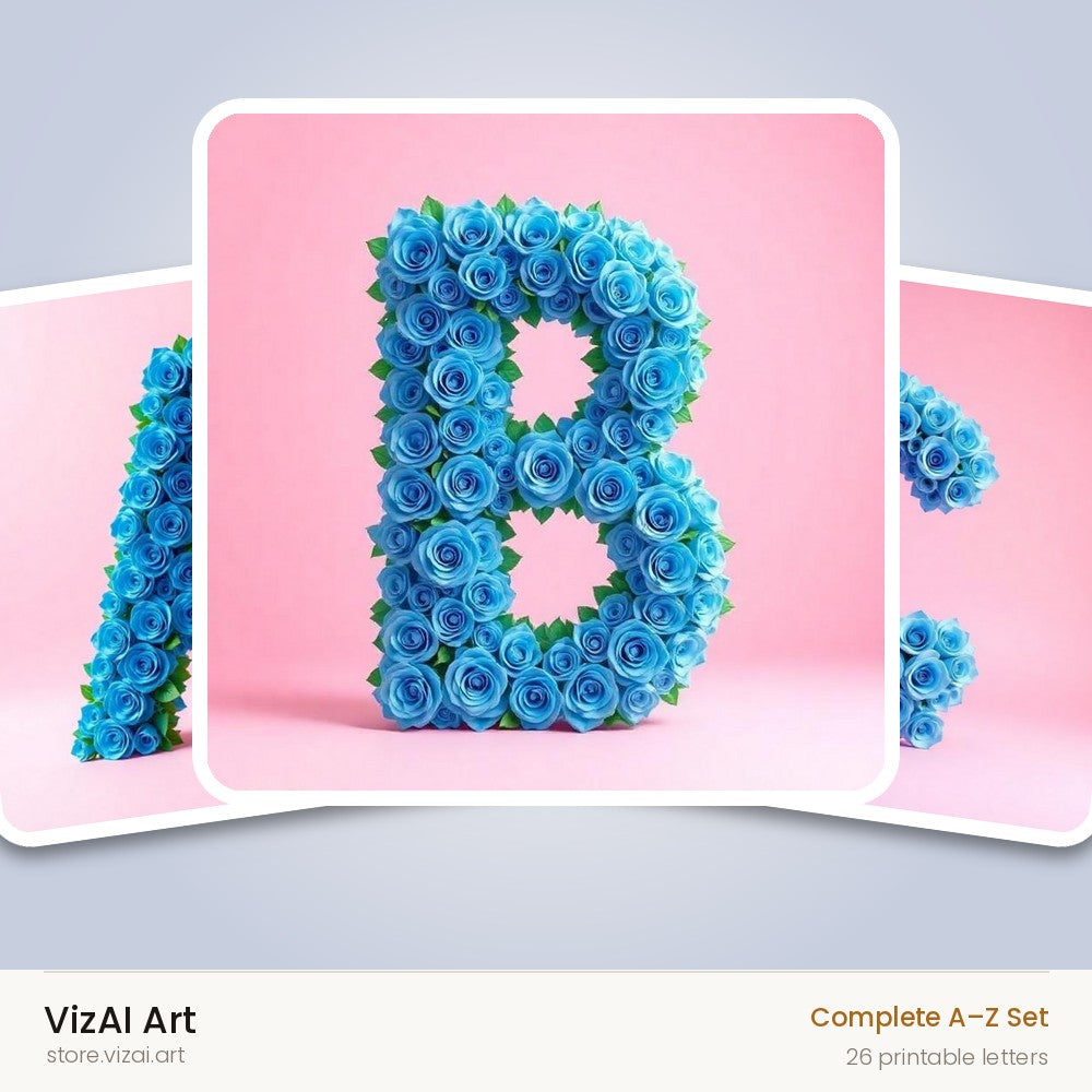 Blue Rose Bloom alphabet — choose an individual printable letter