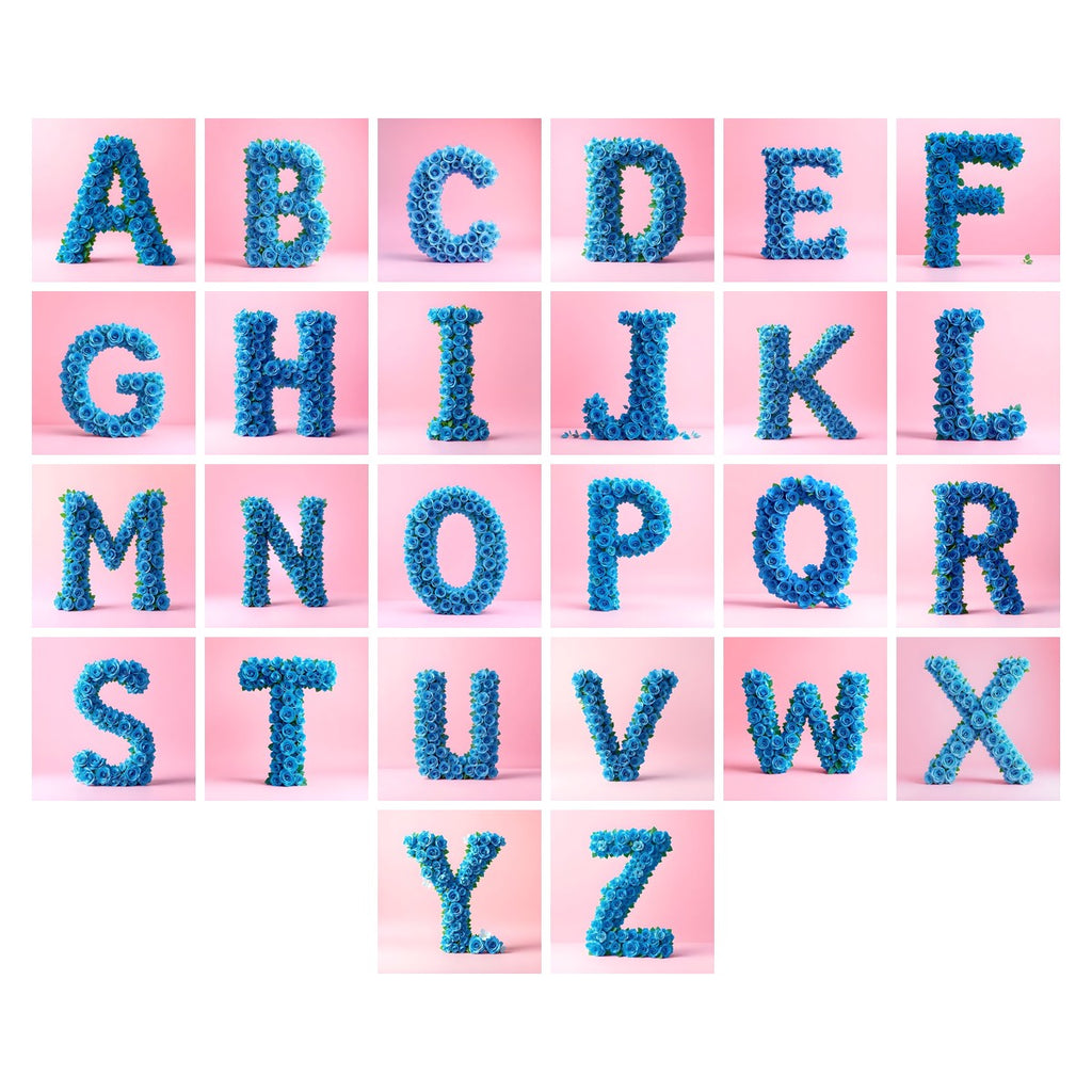 Blue Rose Bloom alphabet — all 26 letters A to Z, choose any single letter