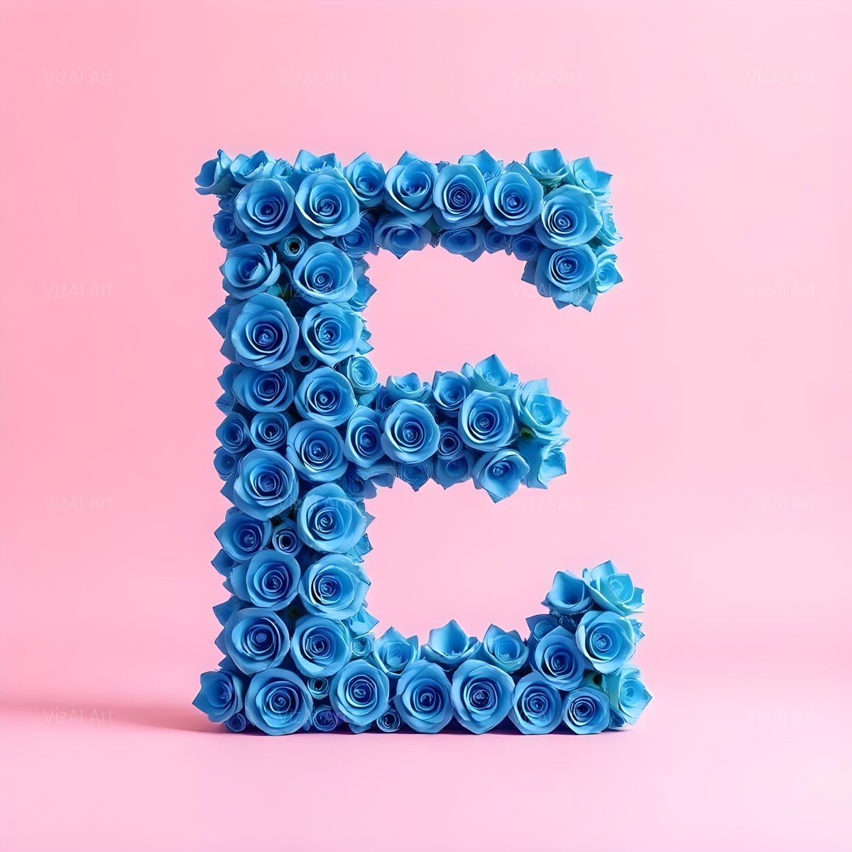 Blue Rose Bloom alphabet — printable letter E