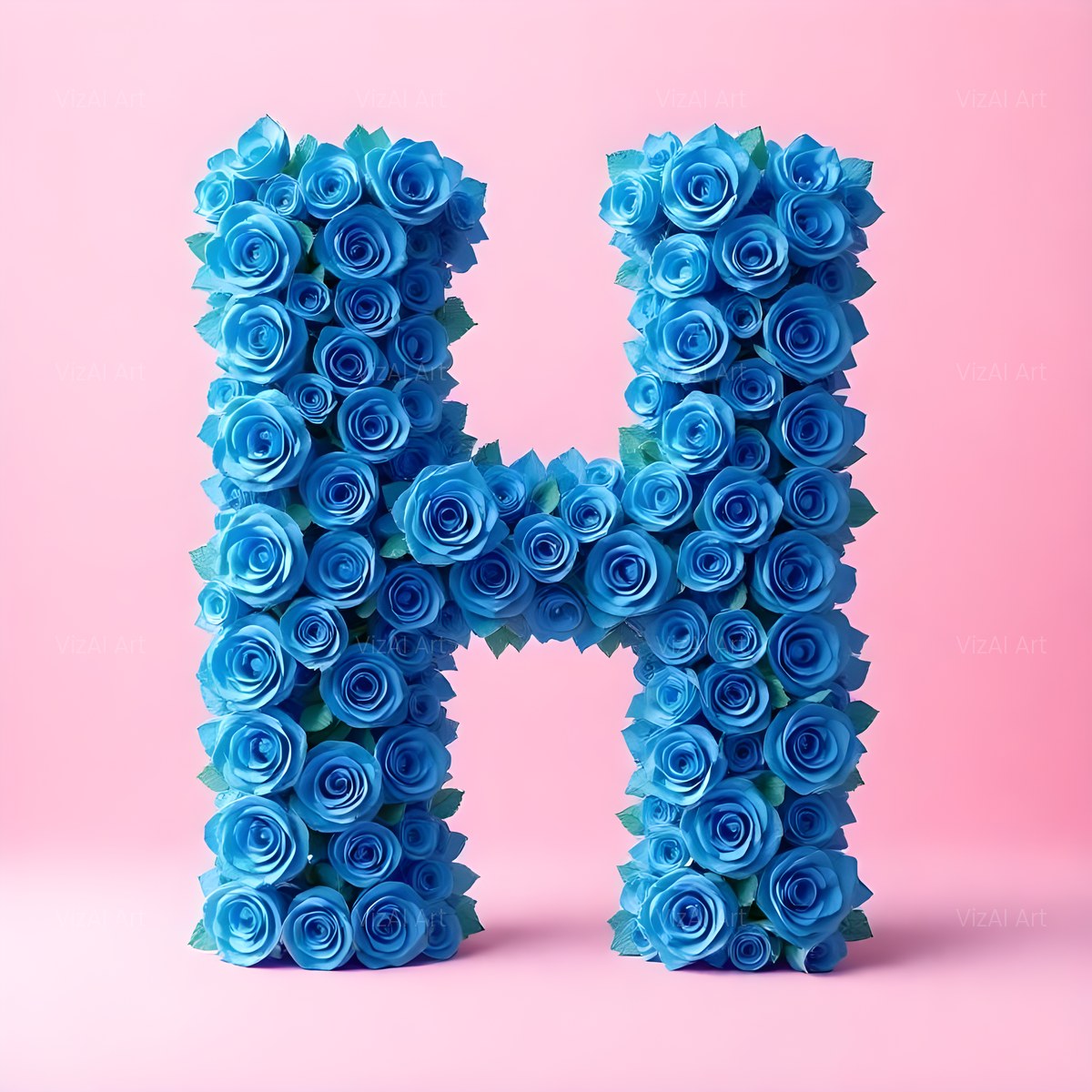 Blue Rose Bloom alphabet — printable letter H
