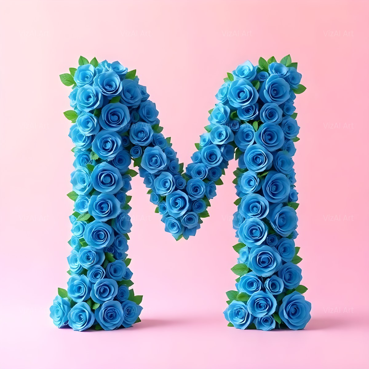 Blue Rose Bloom alphabet — printable letter M