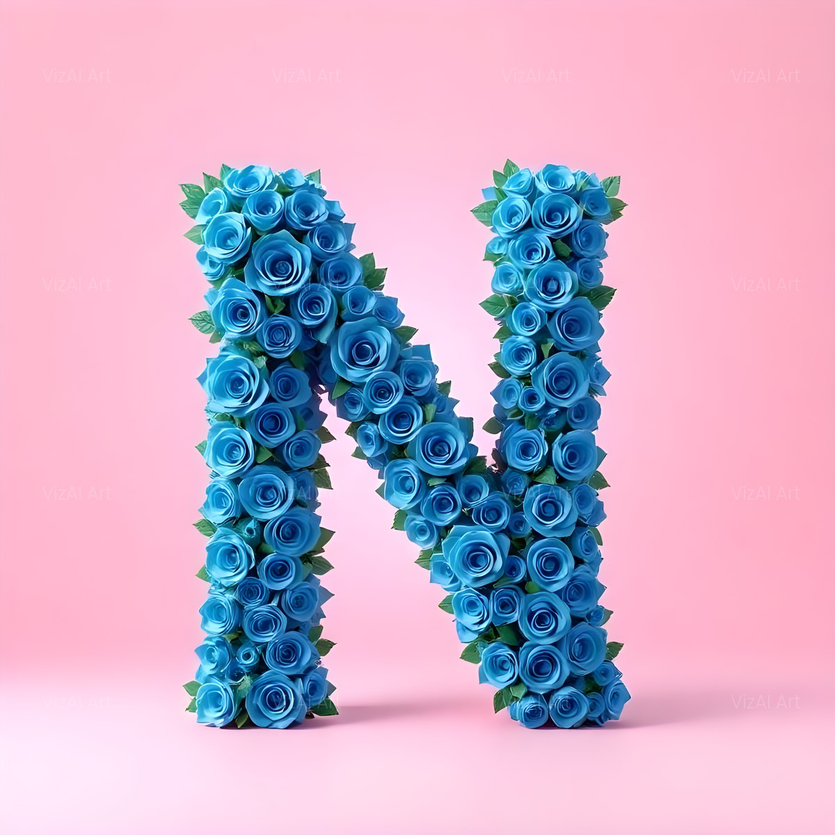 Blue Rose Bloom alphabet — printable letter N