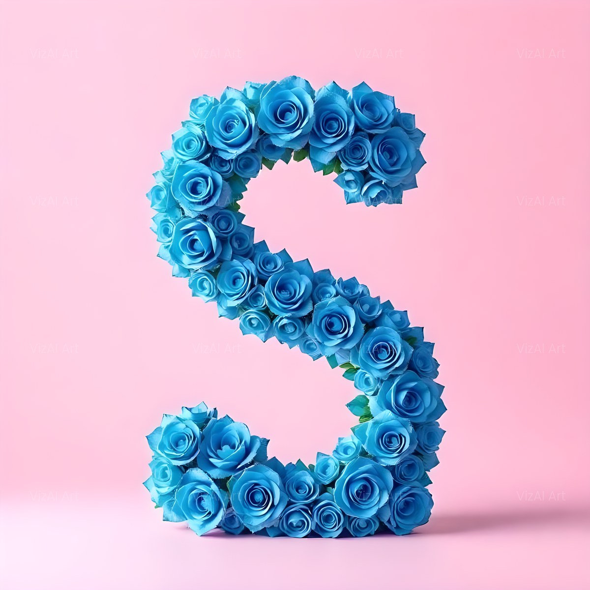 Blue Rose Bloom alphabet — printable letter S