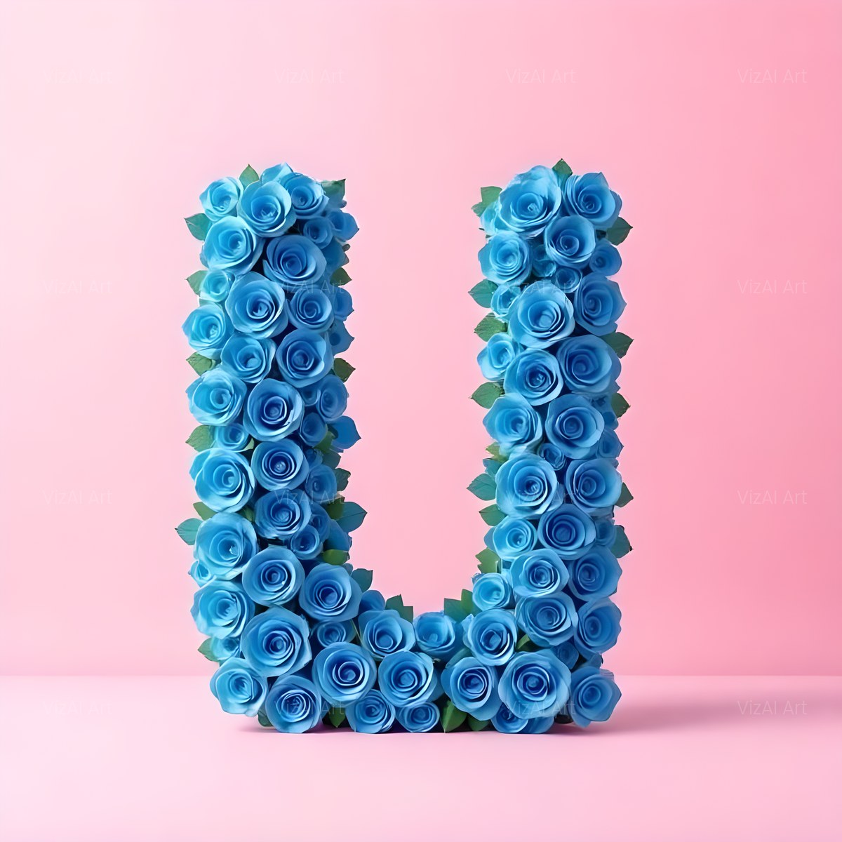Blue Rose Bloom alphabet — printable letter U