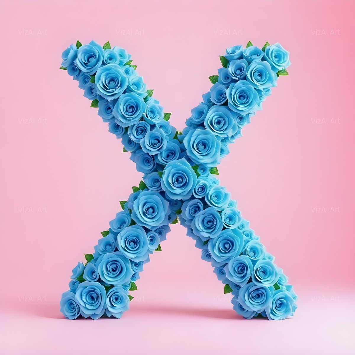 Blue Rose Bloom alphabet — printable letter X