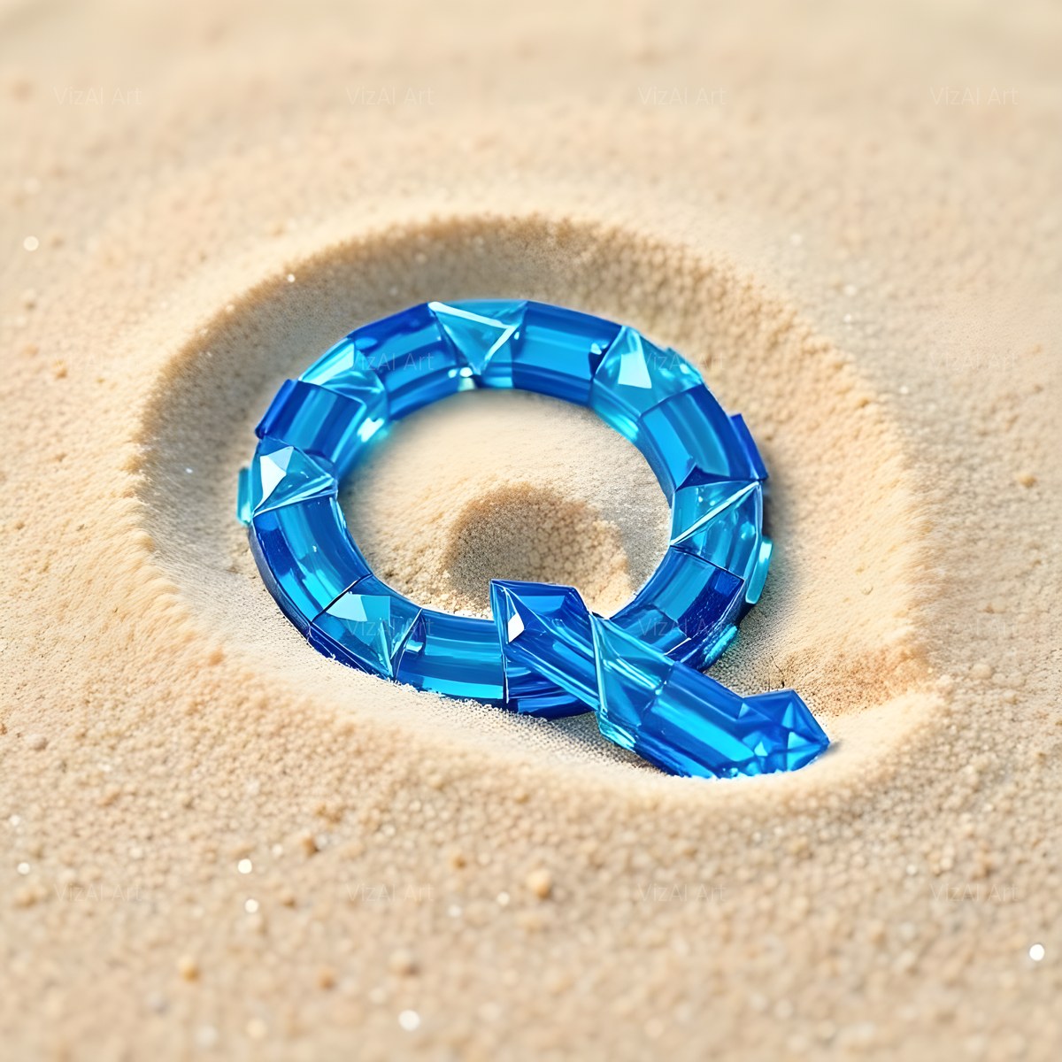 Beach Sand Gem alphabet — printable letter Q