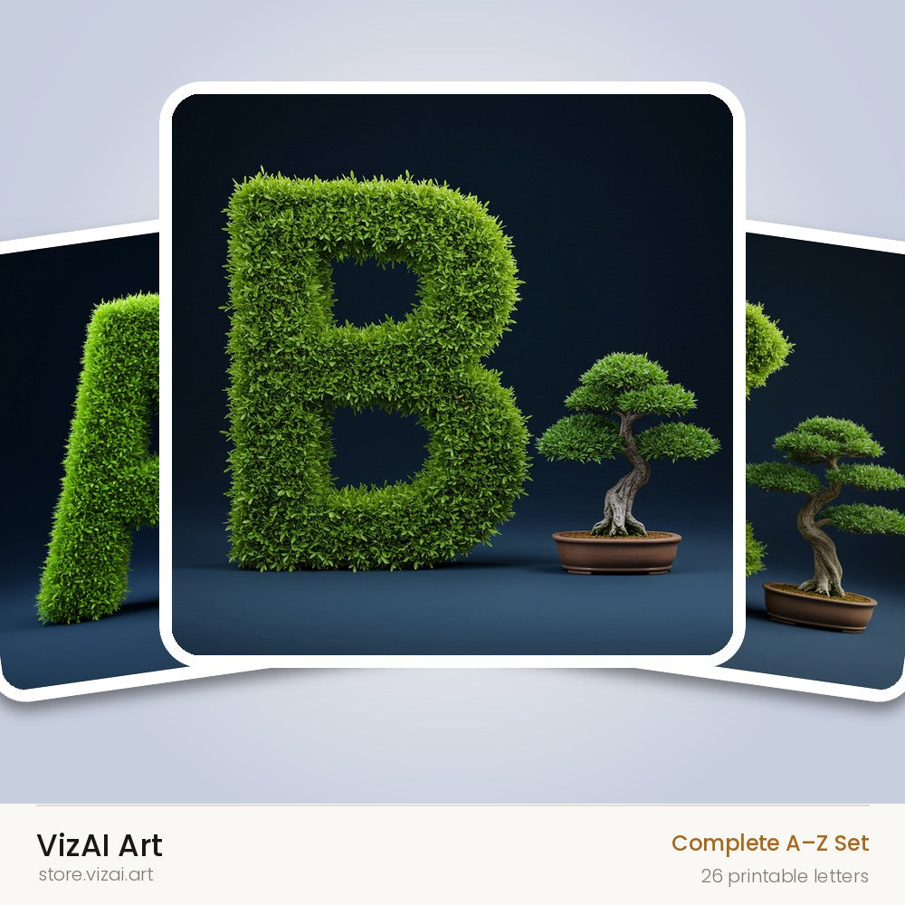 Bonsai Topiary Green alphabet — choose an individual printable letter