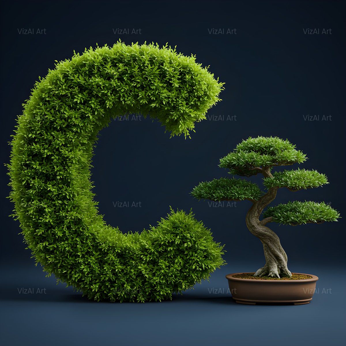 Bonsai Topiary Green alphabet — printable letter C