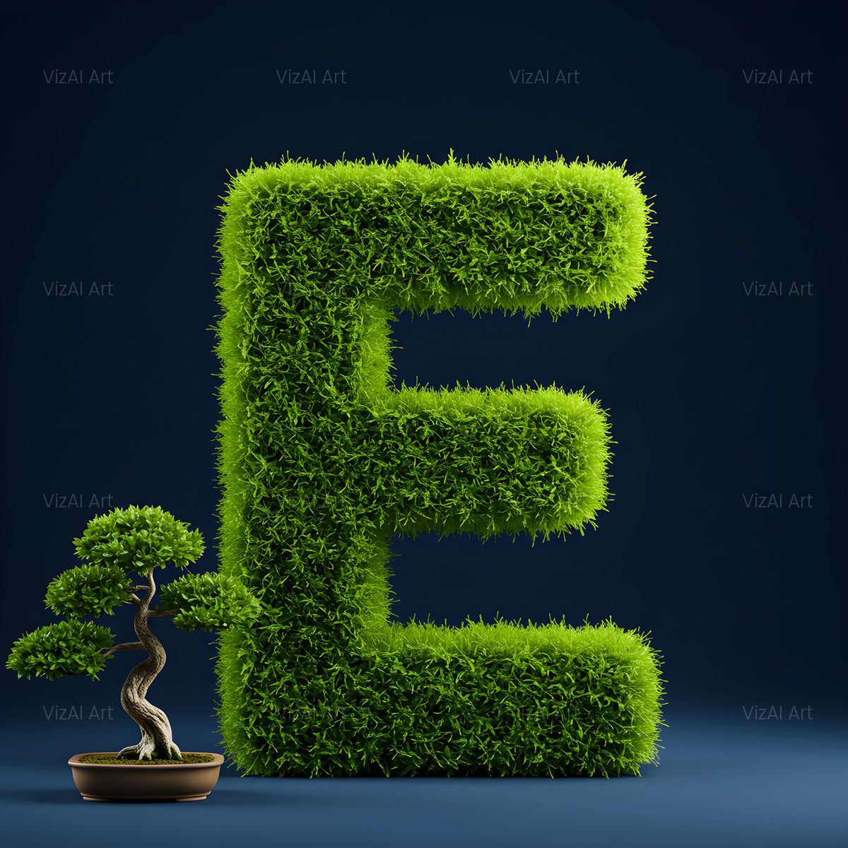 Bonsai Topiary Green alphabet — printable letter E