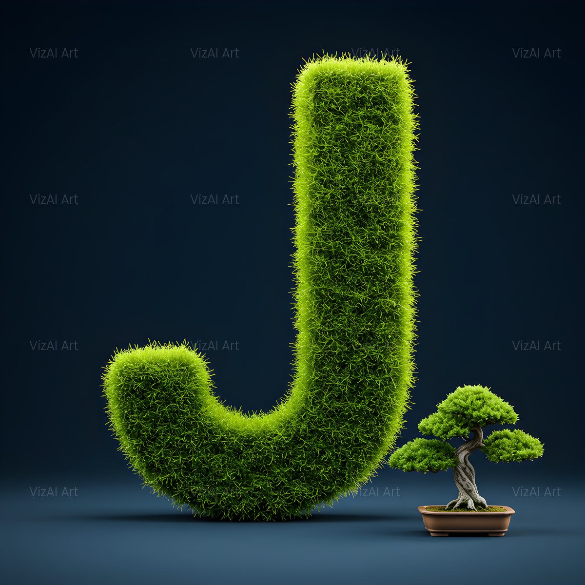 Bonsai Topiary Green alphabet — printable letter J