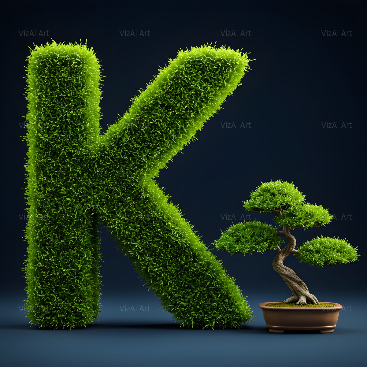 Bonsai Topiary Green alphabet — printable letter K