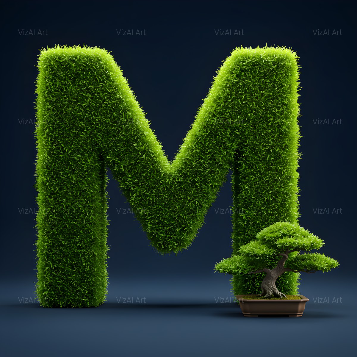 Bonsai Topiary Green alphabet — printable letter M