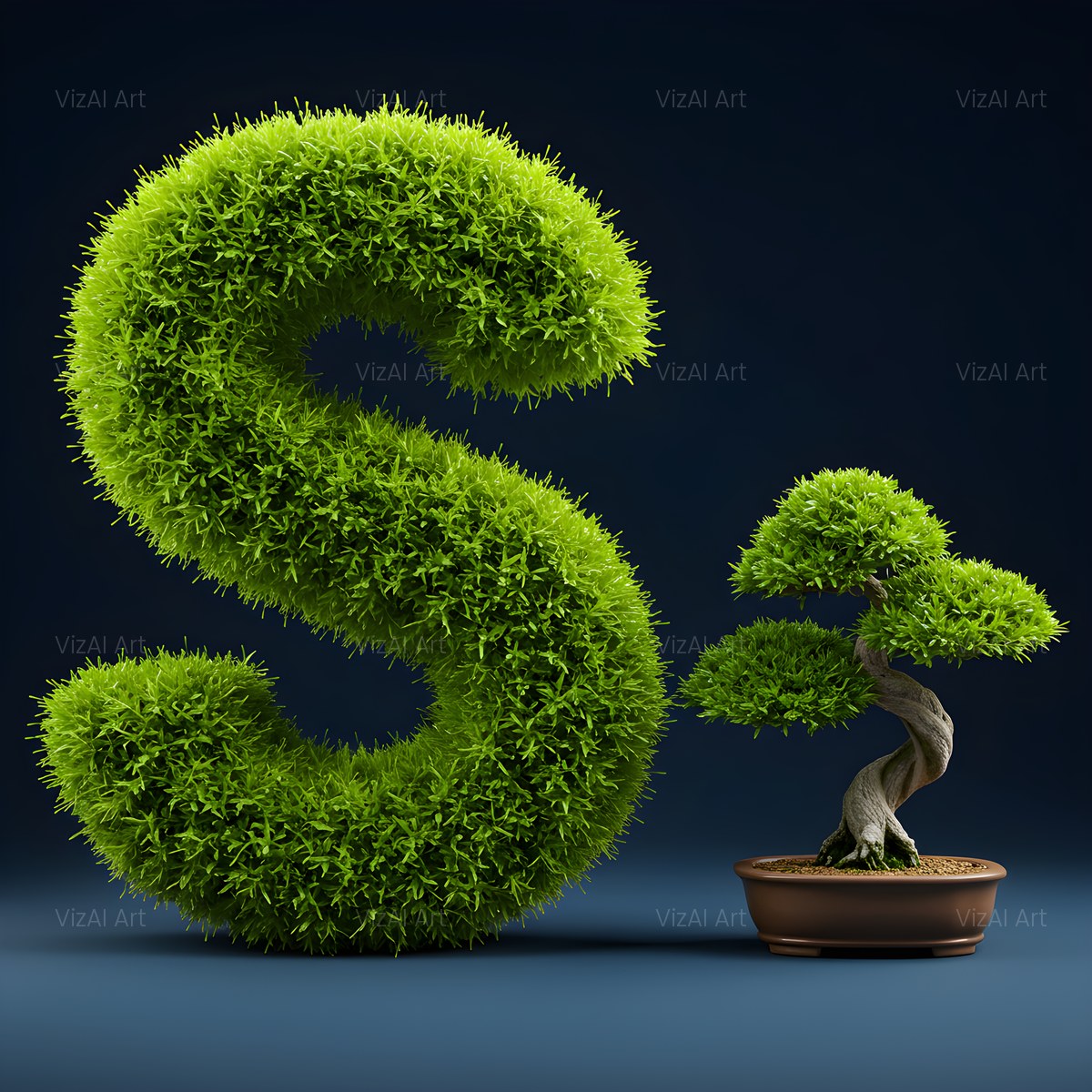 Bonsai Topiary Green alphabet — printable letter S