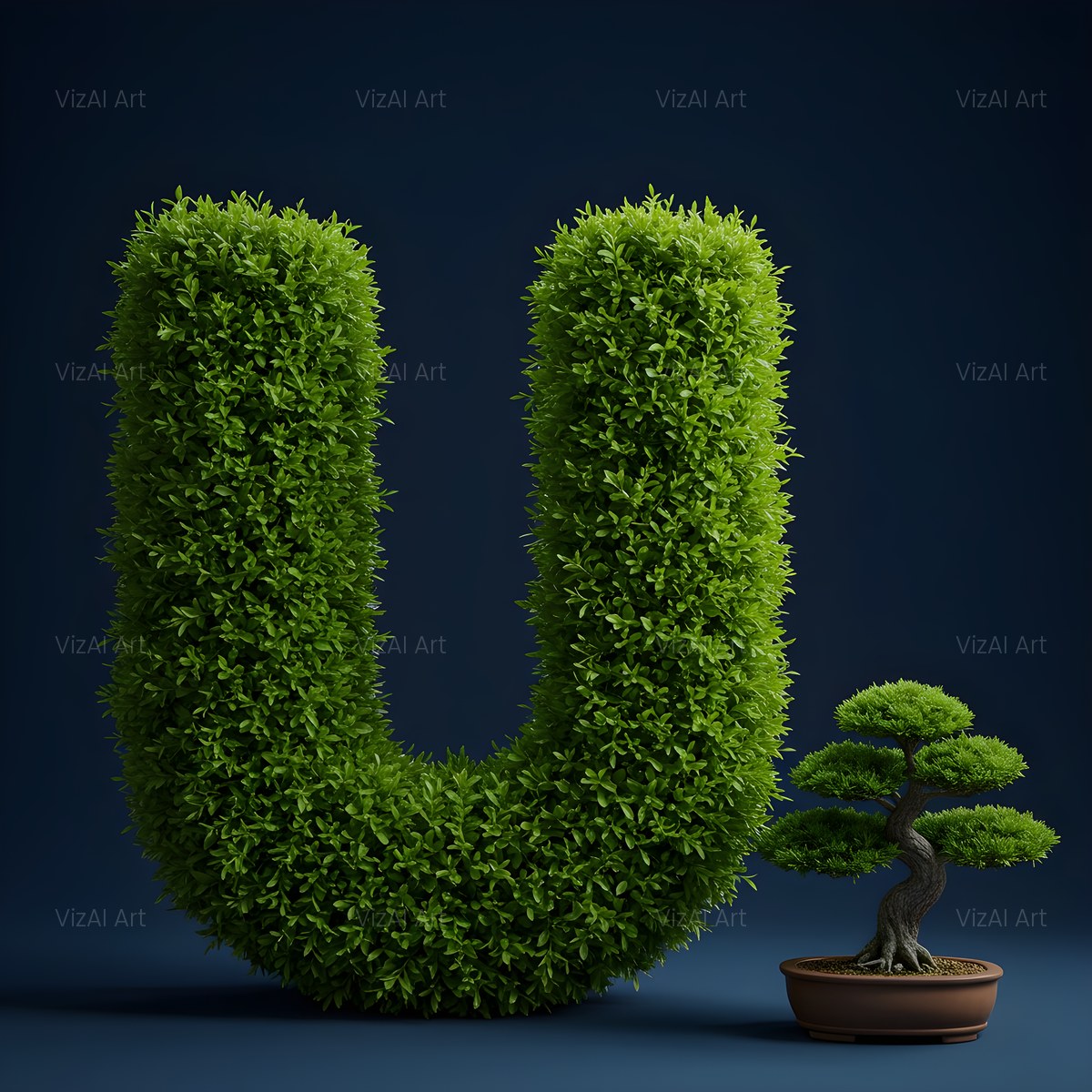 Bonsai Topiary Green alphabet — printable letter U