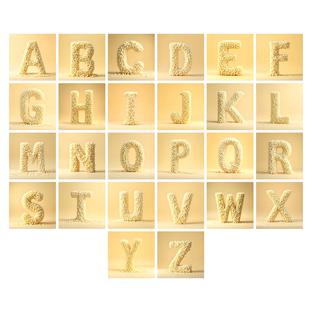Buttered Popcorn alphabet — all 26 letters A to Z, choose any single letter