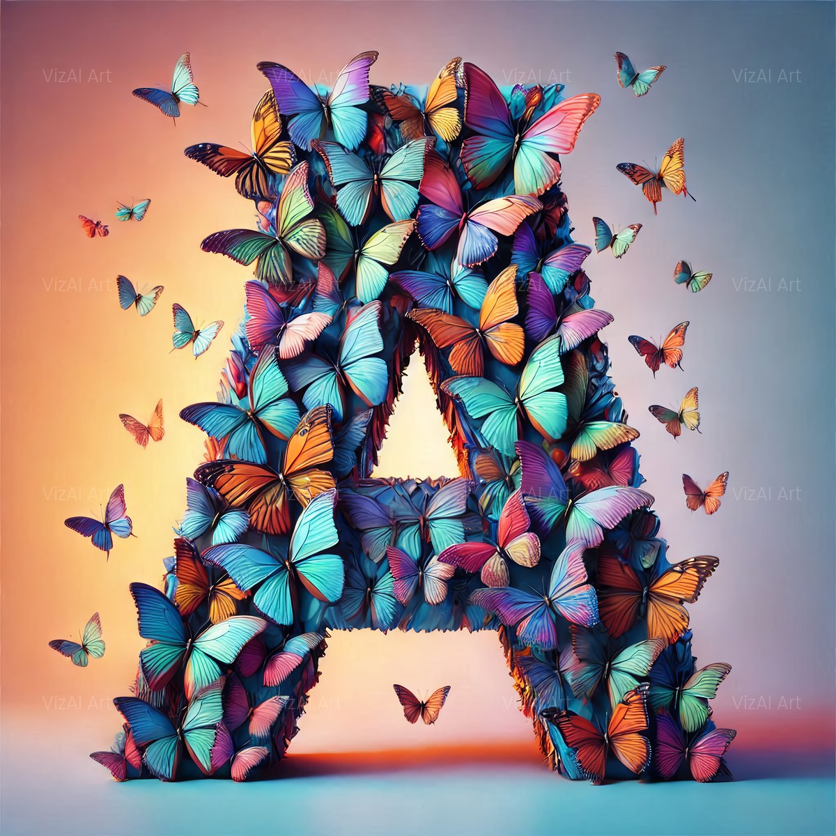 Butterfly Mosaic alphabet — printable letter A