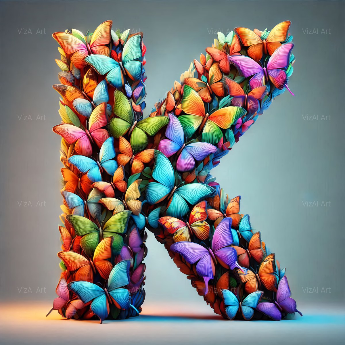 Butterfly Mosaic alphabet — printable letter K