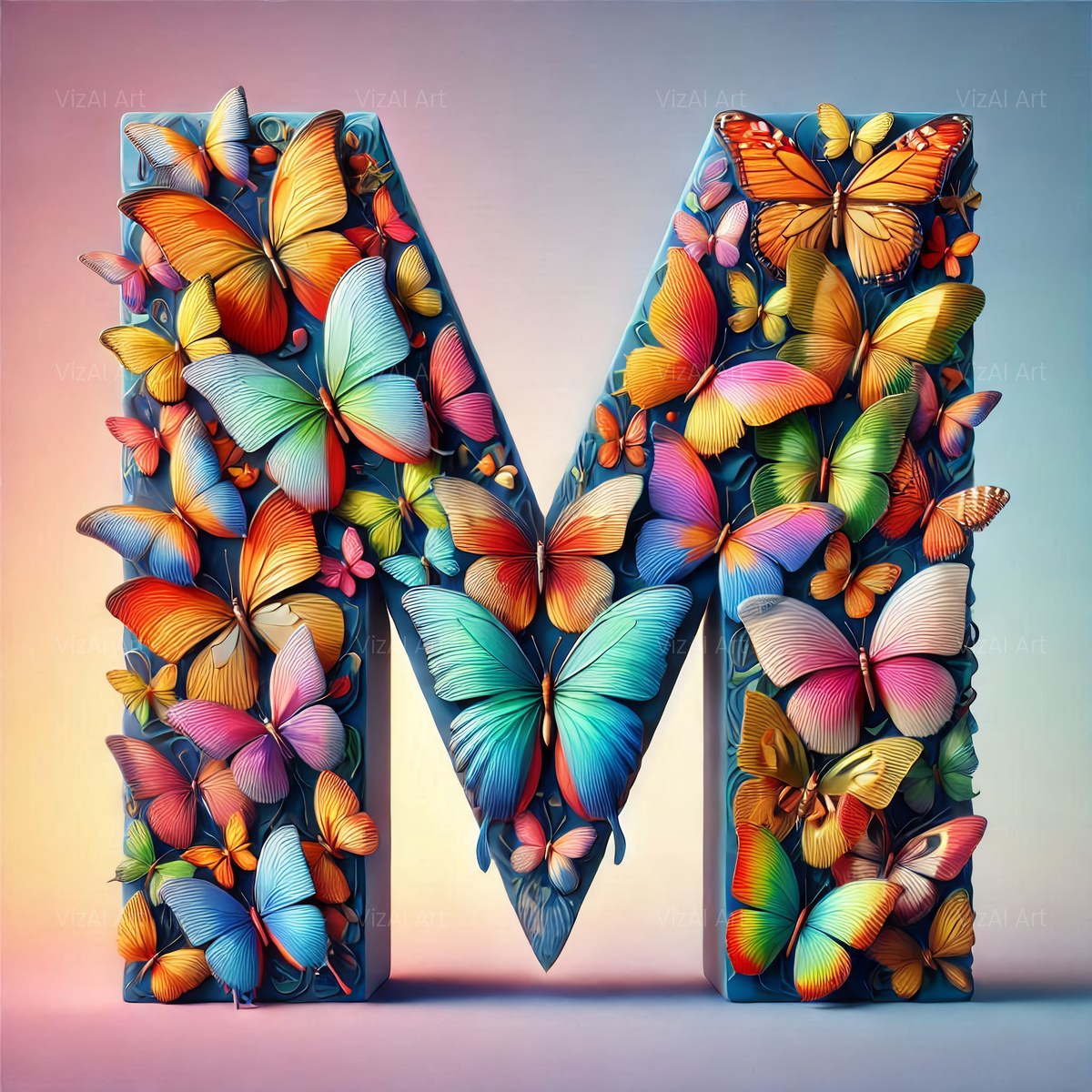 Butterfly Mosaic alphabet — printable letter M