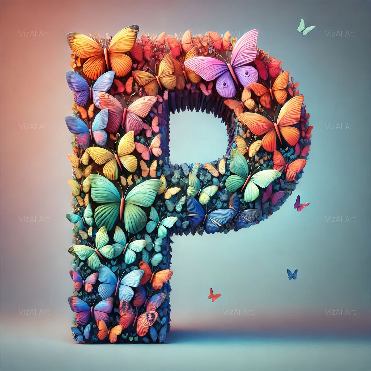 Butterfly Mosaic alphabet — printable letter P