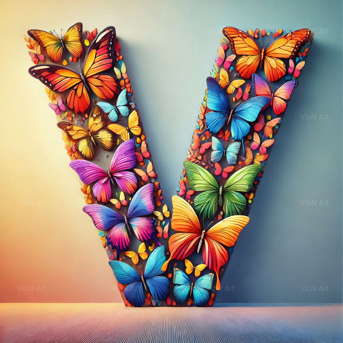 Butterfly Mosaic alphabet — printable letter V