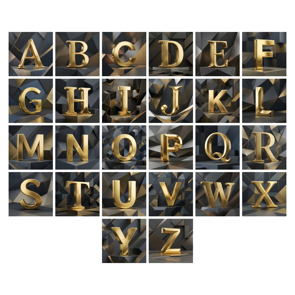 Solid Gold Facet alphabet — all 26 letters A to Z, choose any single letter