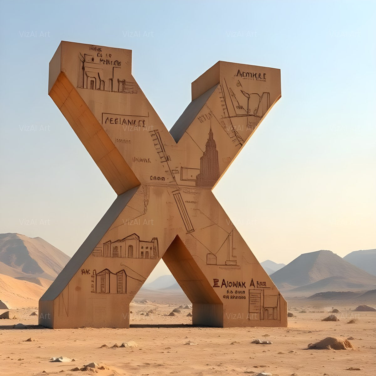 Babylon Stone alphabet — printable letter X