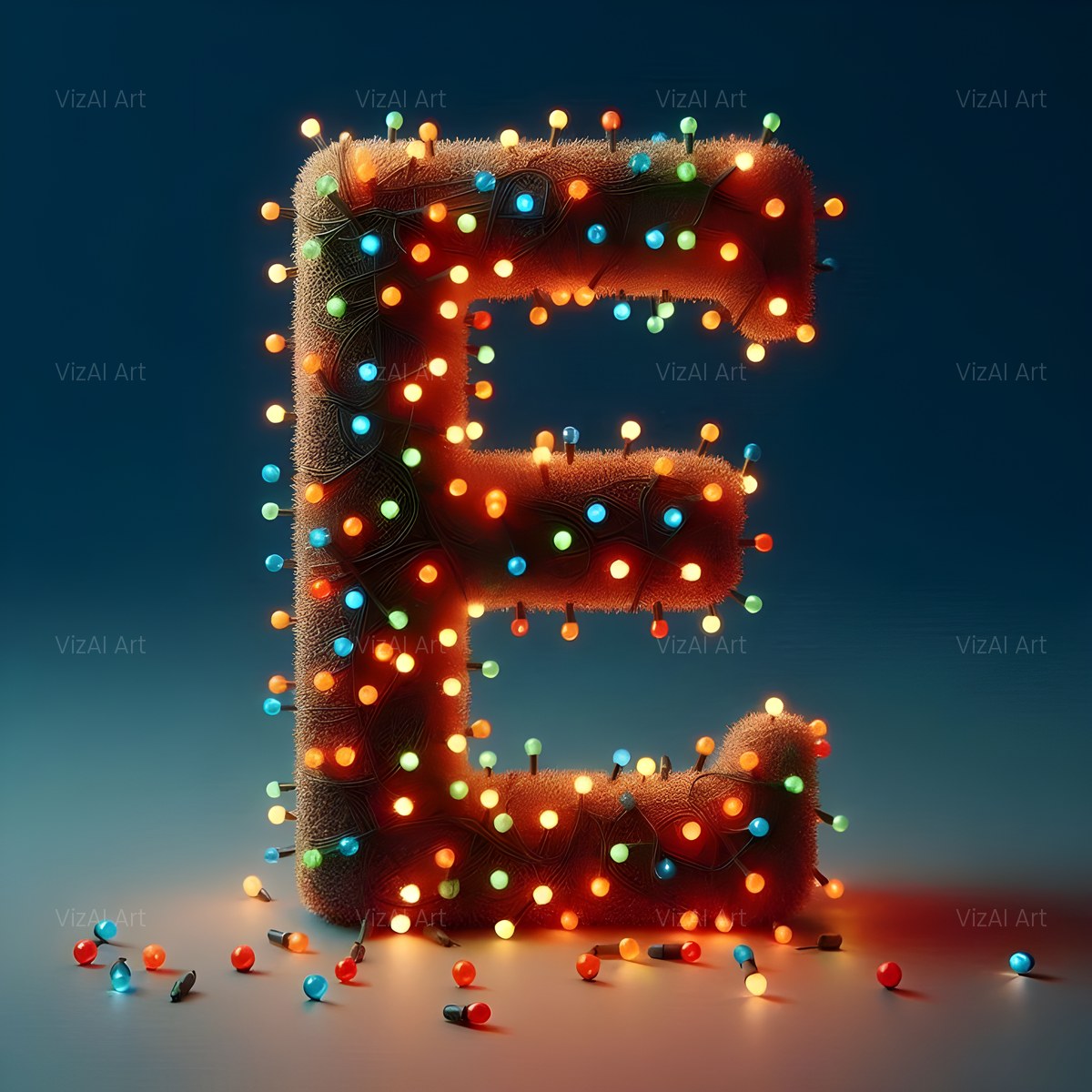 Christmas Fairy Light Glow alphabet — printable letter E