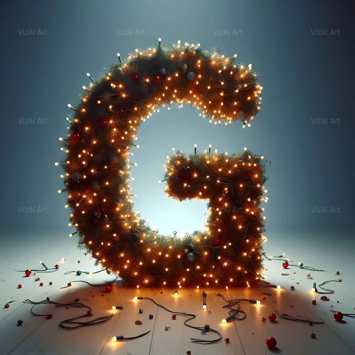 Christmas Fairy Light Glow alphabet — printable letter G