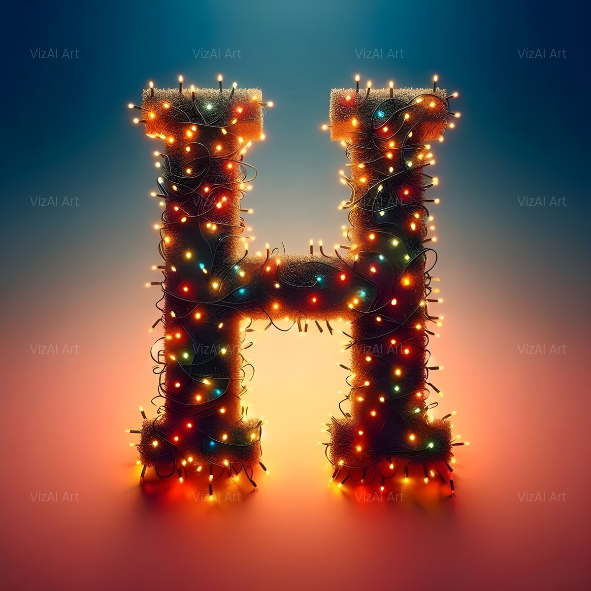 Christmas Fairy Light Glow alphabet — printable letter H