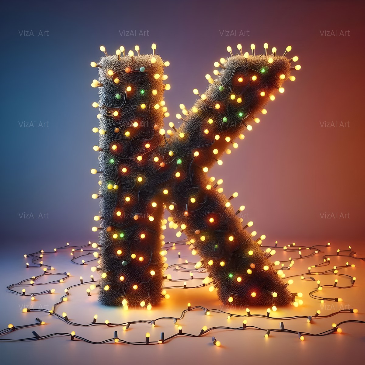 Christmas Fairy Light Glow alphabet — printable letter K