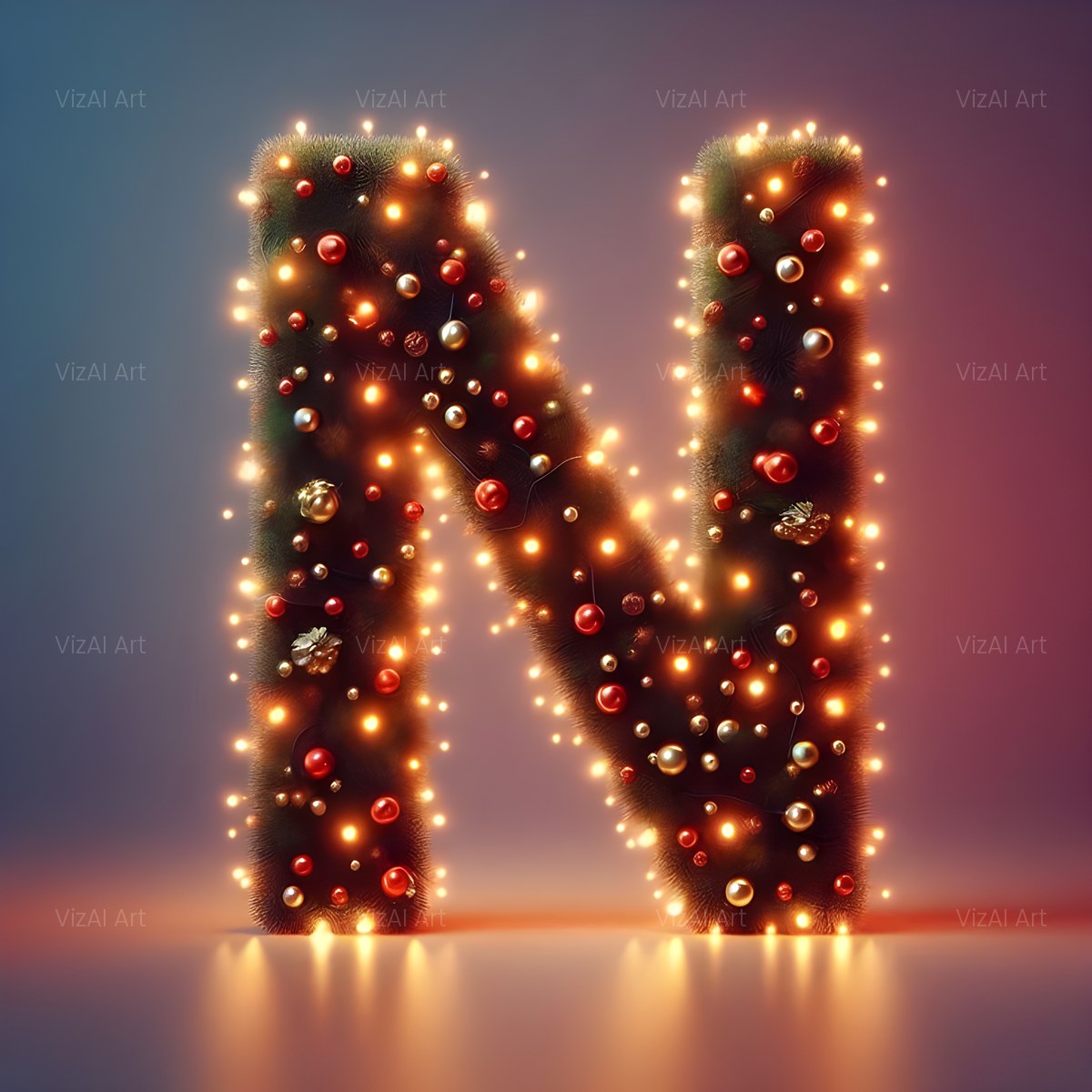 Christmas Fairy Light Glow alphabet — printable letter N