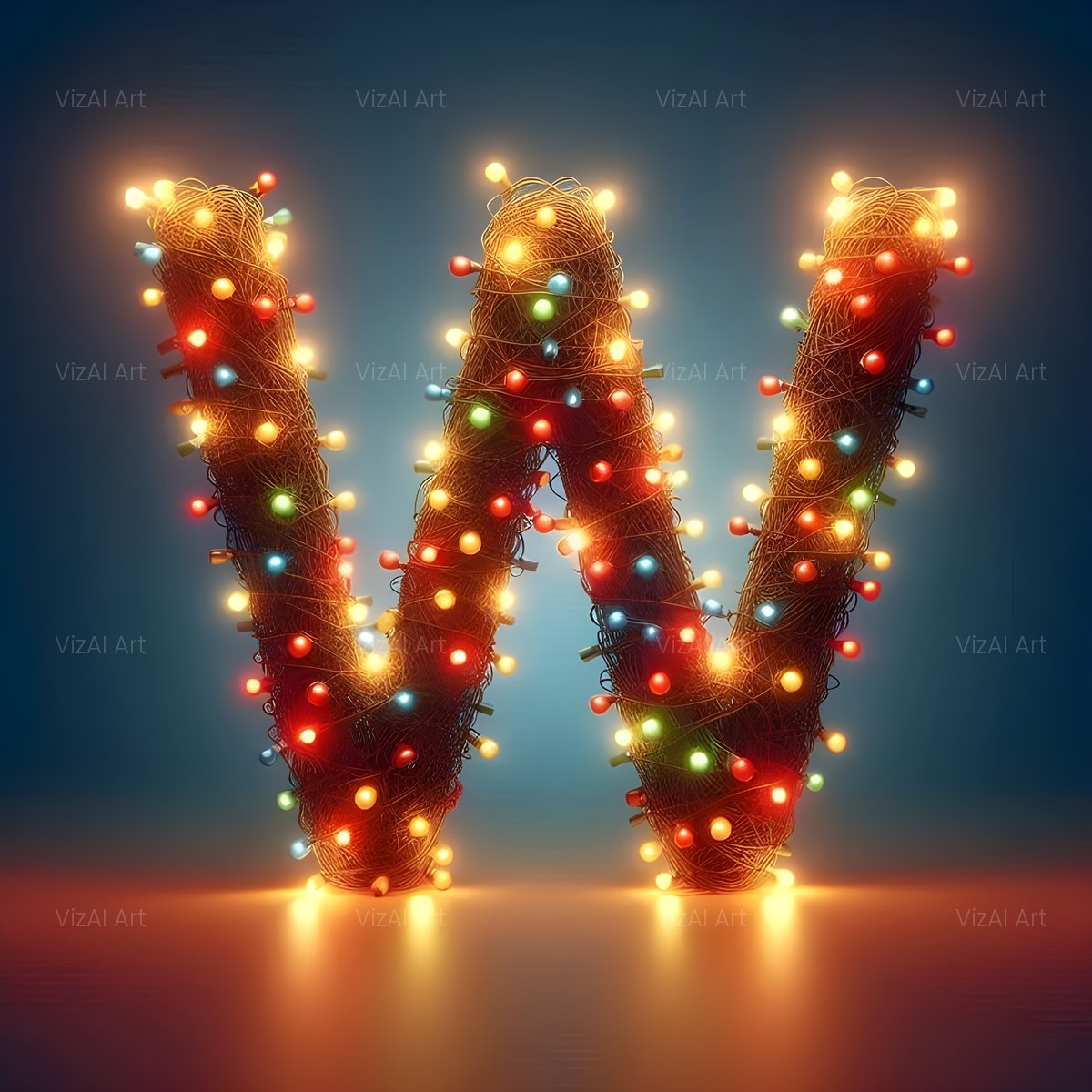 Christmas Fairy Light Glow alphabet — printable letter W
