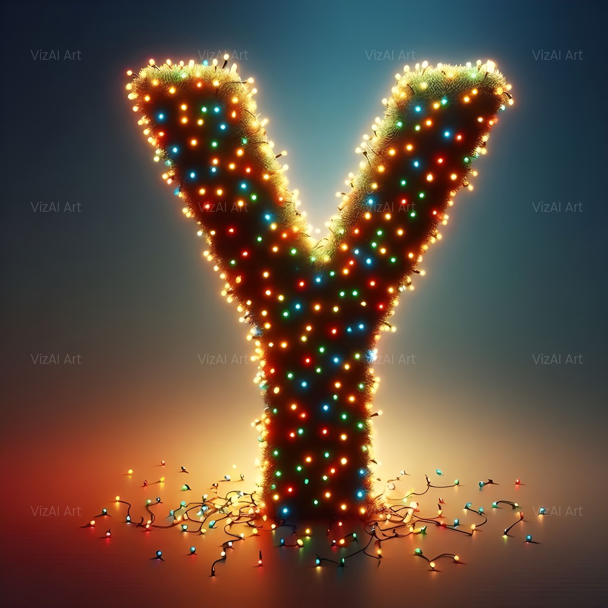 Christmas Fairy Light Glow alphabet — printable letter Y
