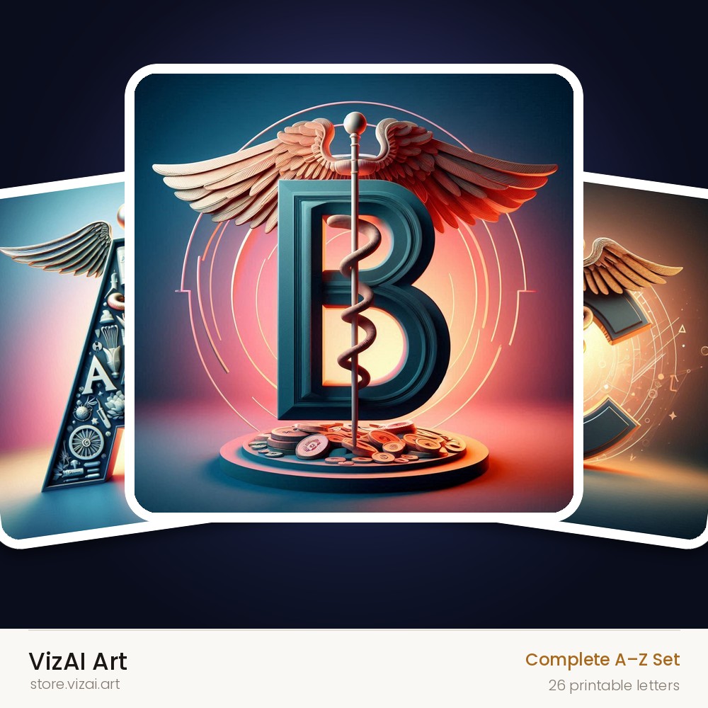 Caduceus Medical Emblem alphabet — choose an individual printable letter