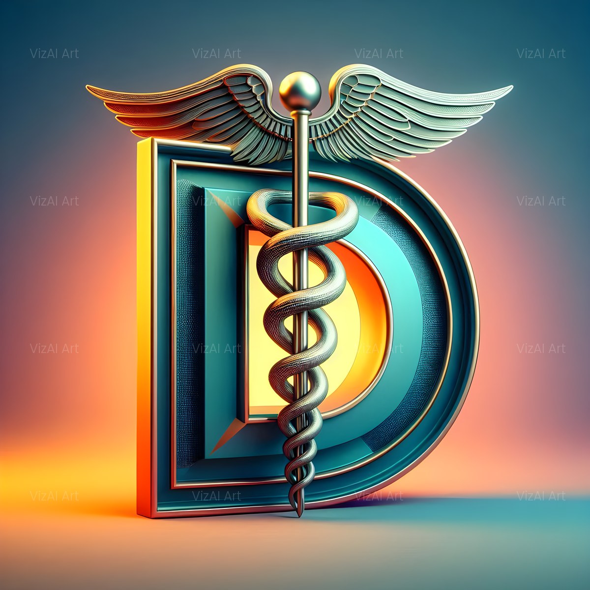 Caduceus Medical Emblem alphabet — printable letter D