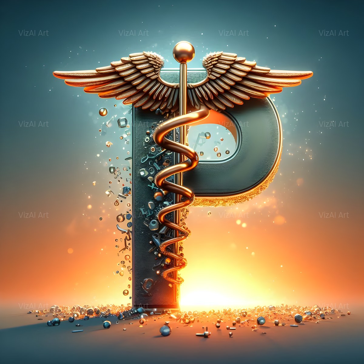 Caduceus Medical Emblem alphabet — printable letter P