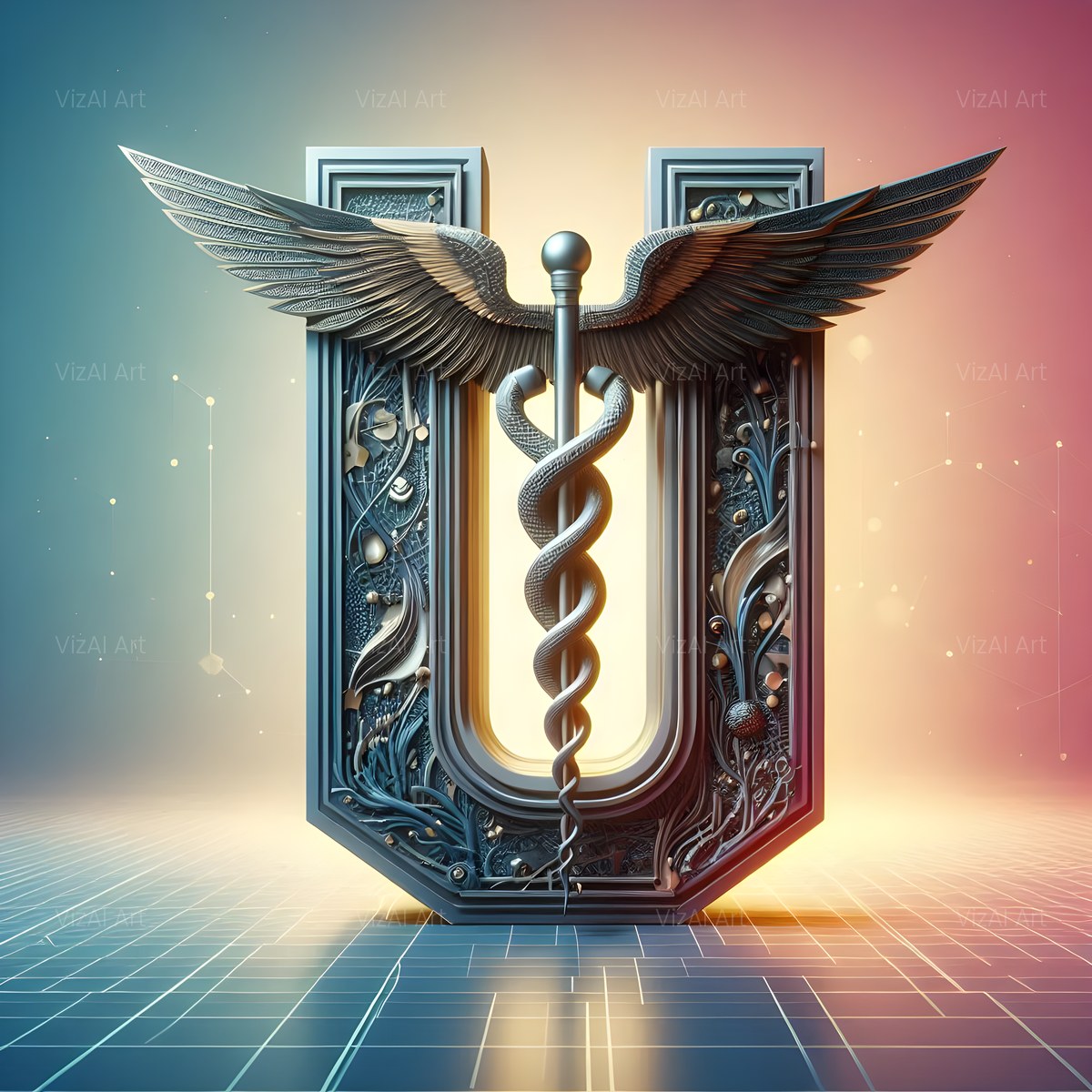 Caduceus Medical Emblem alphabet — printable letter U