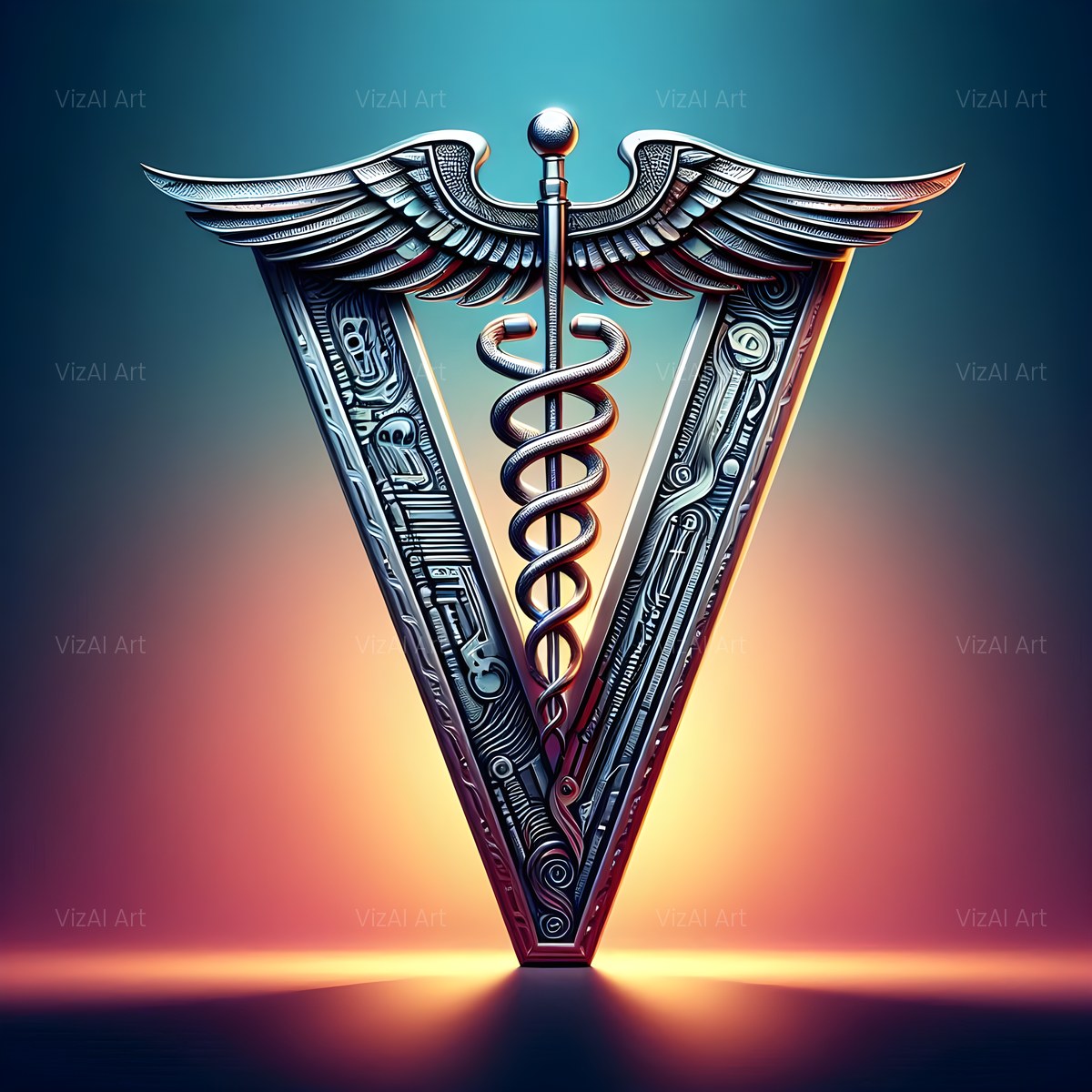 Caduceus Medical Emblem alphabet — printable letter V