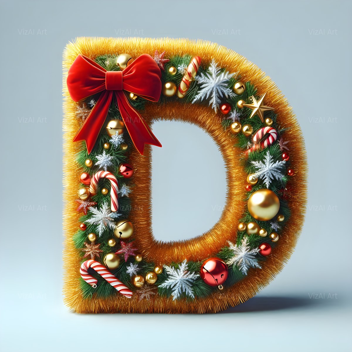 Christmas Vintage Bauble Charm alphabet — printable letter D