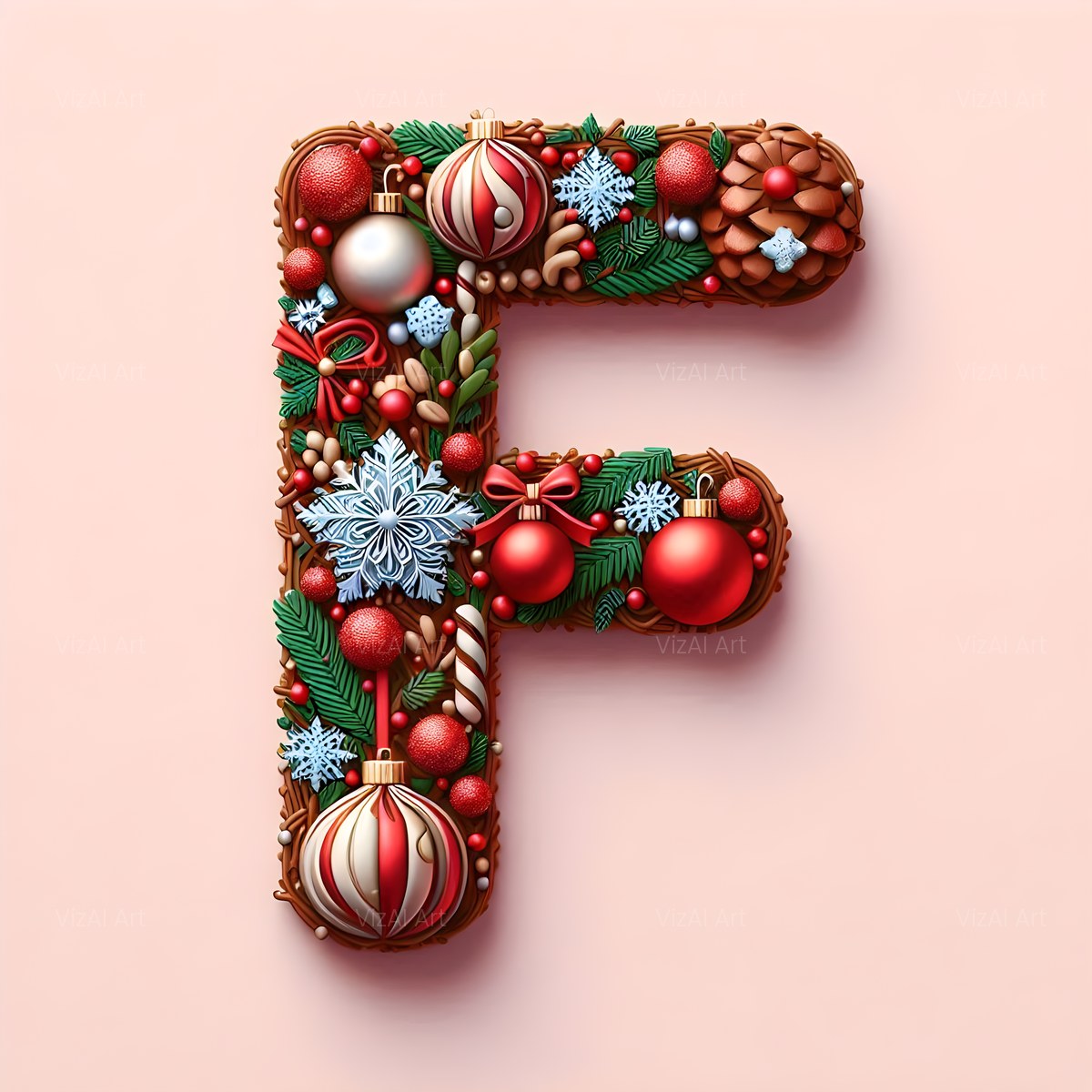 Christmas Vintage Bauble Charm alphabet — printable letter F