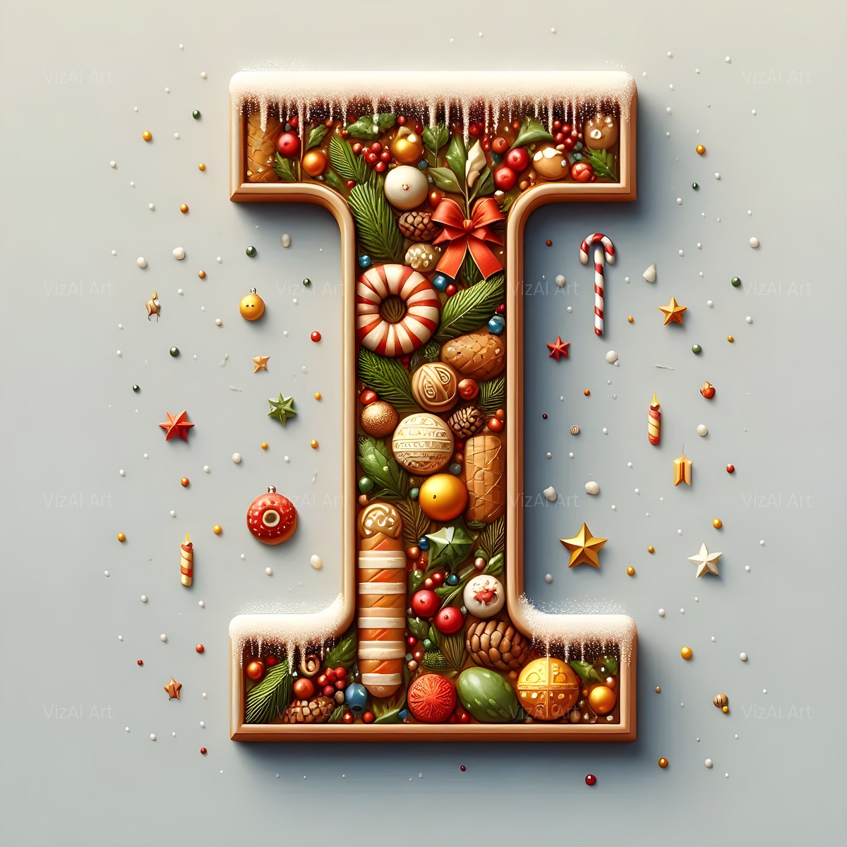 Christmas Vintage Bauble Charm alphabet — printable letter I
