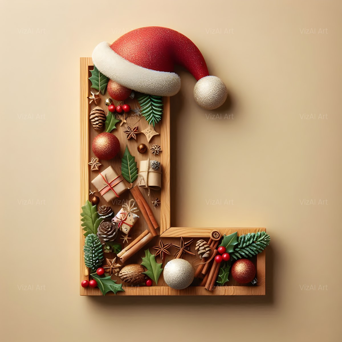 Christmas Vintage Bauble Charm alphabet — printable letter L