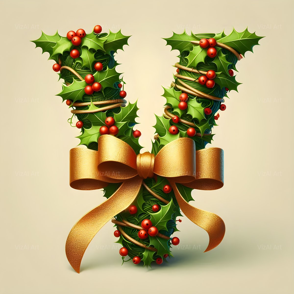 Christmas Vintage Bauble Charm alphabet — printable letter V