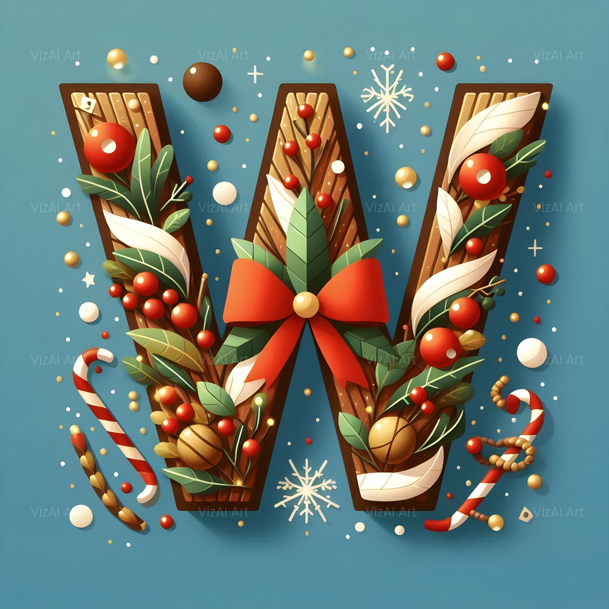 Christmas Vintage Bauble Charm alphabet — printable letter W