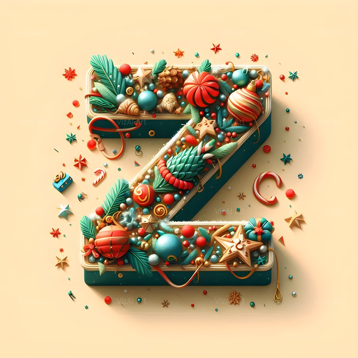 Christmas Vintage Bauble Charm alphabet — printable letter Z